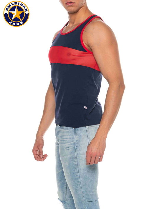 AMERICAN JOCK 8210 Men's Phys Ed Track Tank Top - Navy