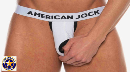 AMERICAN JOCK 8598 Men's Basics Suspensory Jockstrap - White/Black
