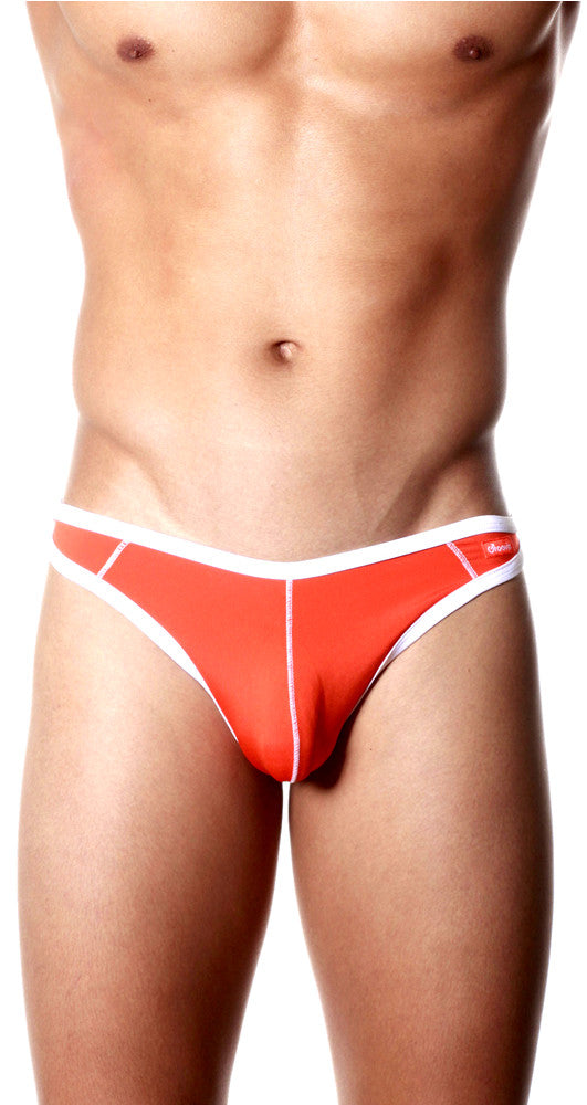 Red and white groovin underwear accent thong with sleek form fitting athletic design for active wear