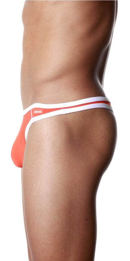 Orange and white groovin underwear accent thong with sleek minimalist design showing the front view