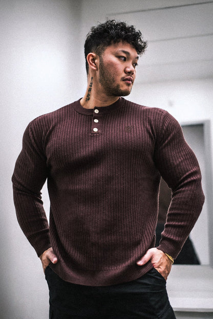 Jed North Men's Classic Henley Sweater  - Brown