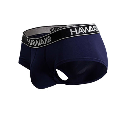 Navy blue Hawai 41961 microfiber men’s briefs with a black and white elastic waistband front view