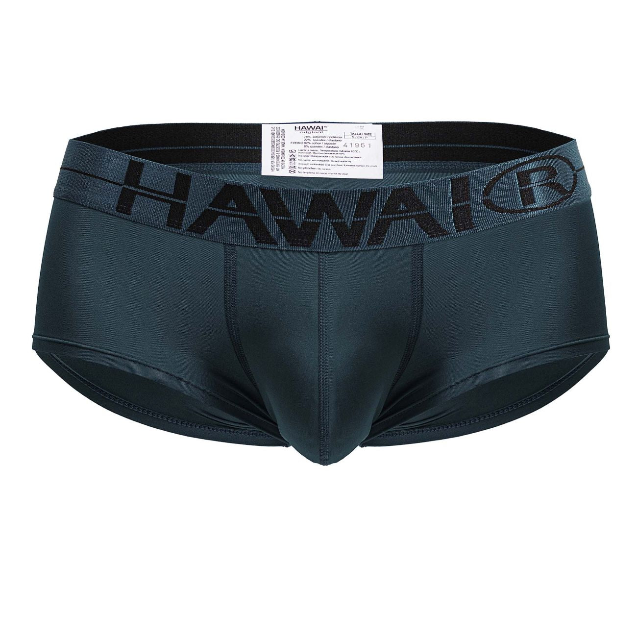 Dark teal hawaii® men’s microfiber briefs with a black elastic waistband featuring the brand logo in green color