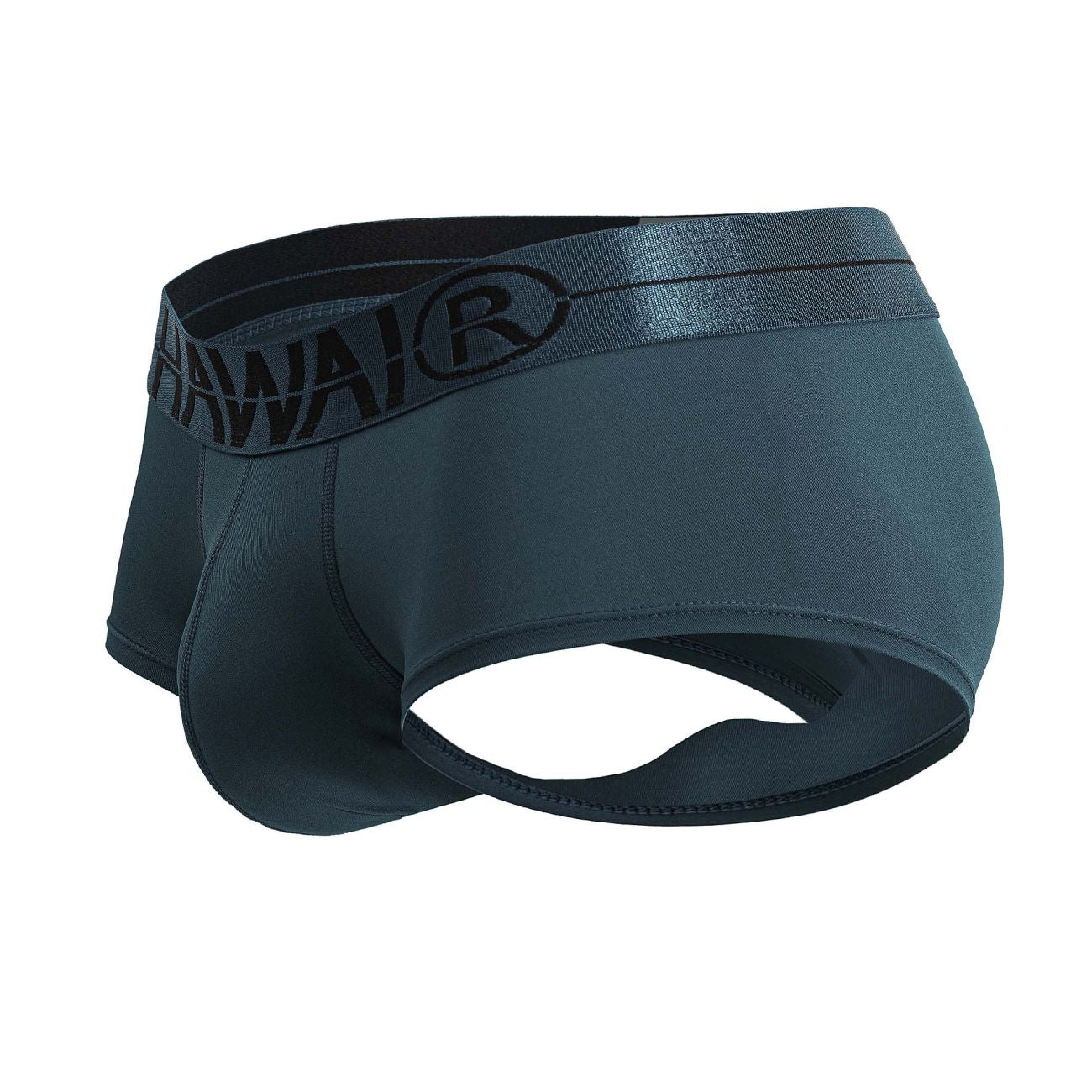 Dark gray hawai® men’s microfiber briefs with black elastic waistband featuring the brand logo in green color