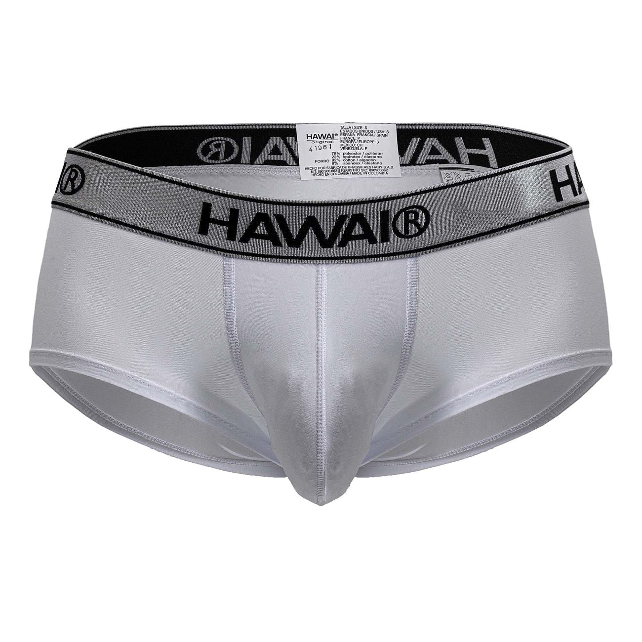 White Hawai microfiber briefs in white with a silver and black elastic waistband for comfortable wear