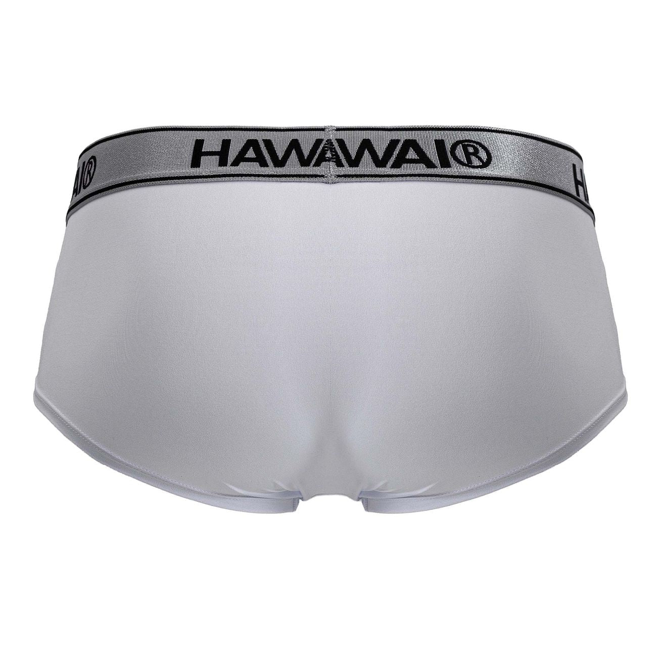 White Hawaii brand microfiber briefs with silver waistband and black lettering in color white model HAWAI 41961