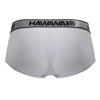 White Hawaii brand microfiber briefs with silver waistband and black lettering in color white model HAWAI 41961