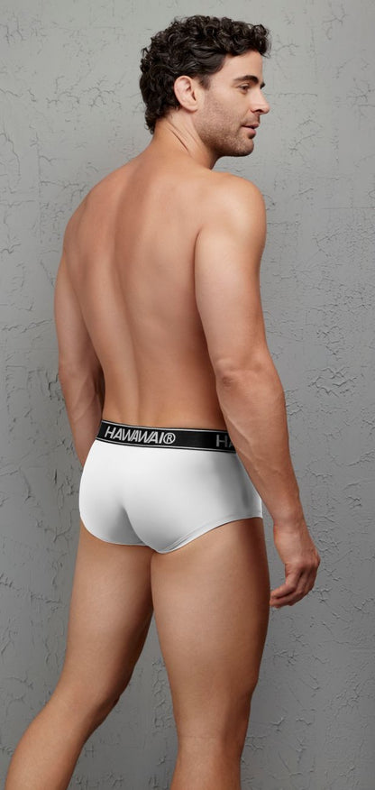 White havaianas hawaai 41961 microfiber briefs with black elastic waistband featuring brand logo front view