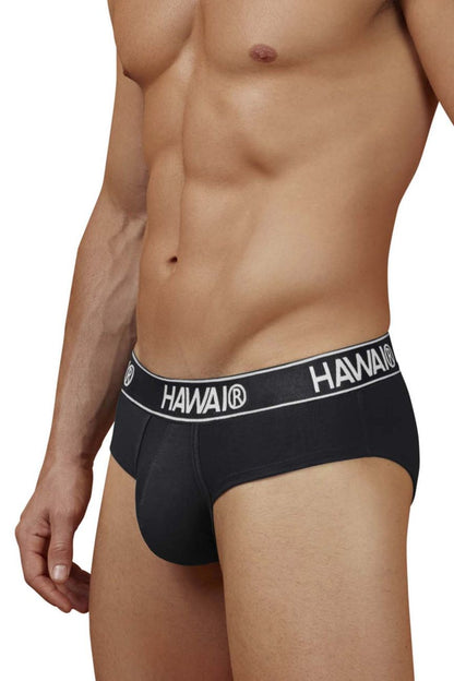 Black hawai 41962 cotton blend briefs in black with a white logo band front view