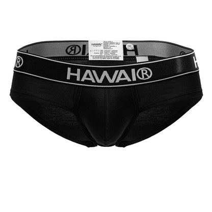 Black hawai 41962 cotton blend men’s briefs with white logo band and mesh paneling in black color