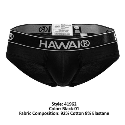 Black Hawai 41962 cotton blend briefs in black with a sleek form-fitting design and white branded waistband