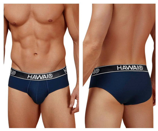 Navy blue Hawai 41962 cotton blend briefs with black elastic waistband featuring white Hawai lettering