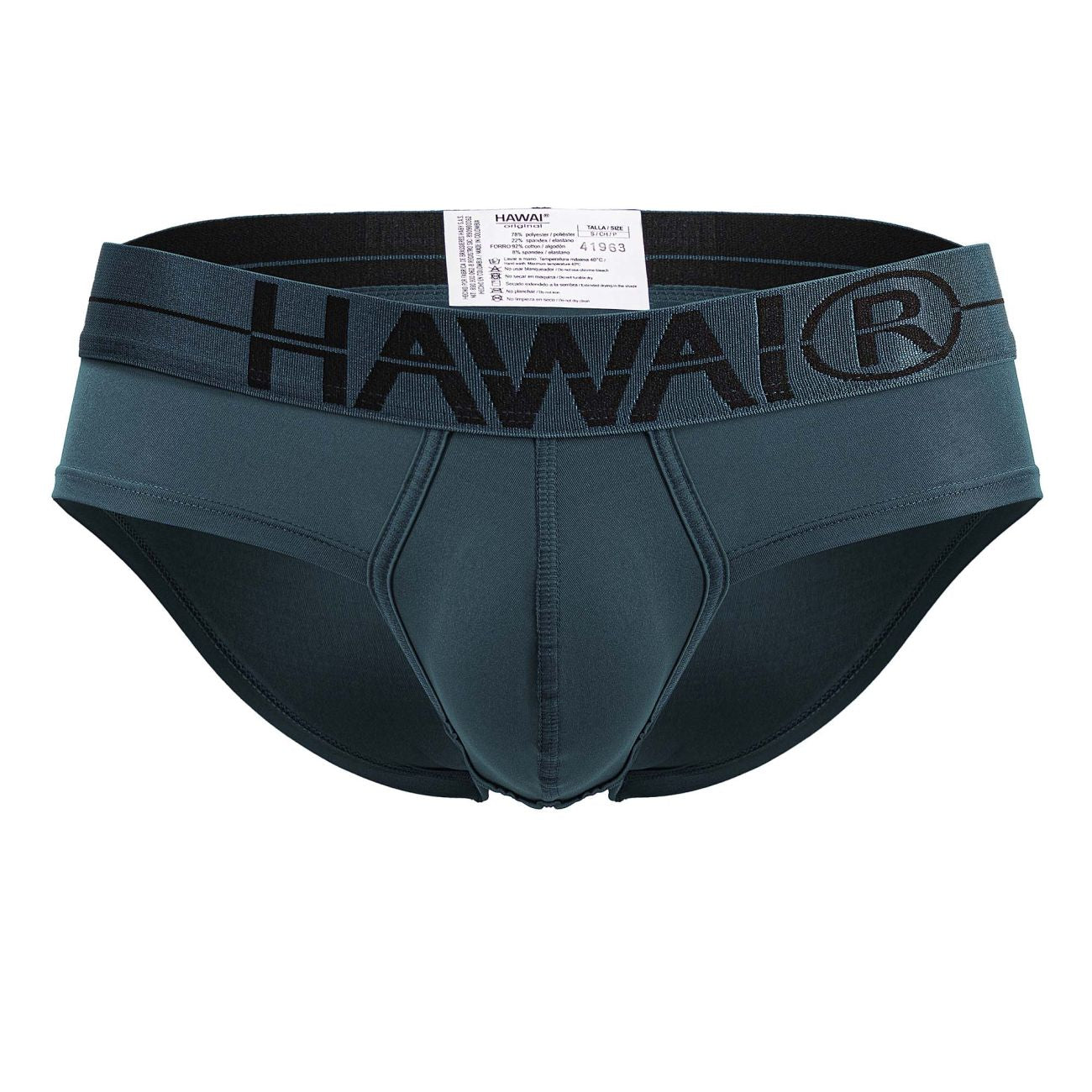 Dark teal hawaii microfiber briefs with black elastic waistband featuring hawai logo color green model 41963