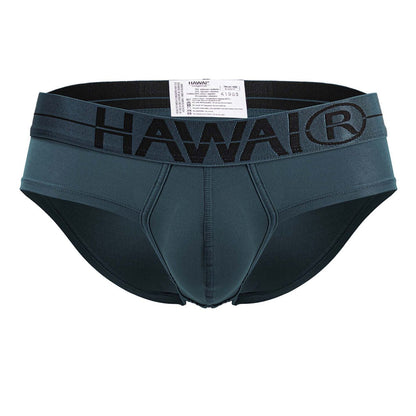 Dark teal hawaii microfiber briefs with black elastic waistband featuring hawai logo color green model 41963