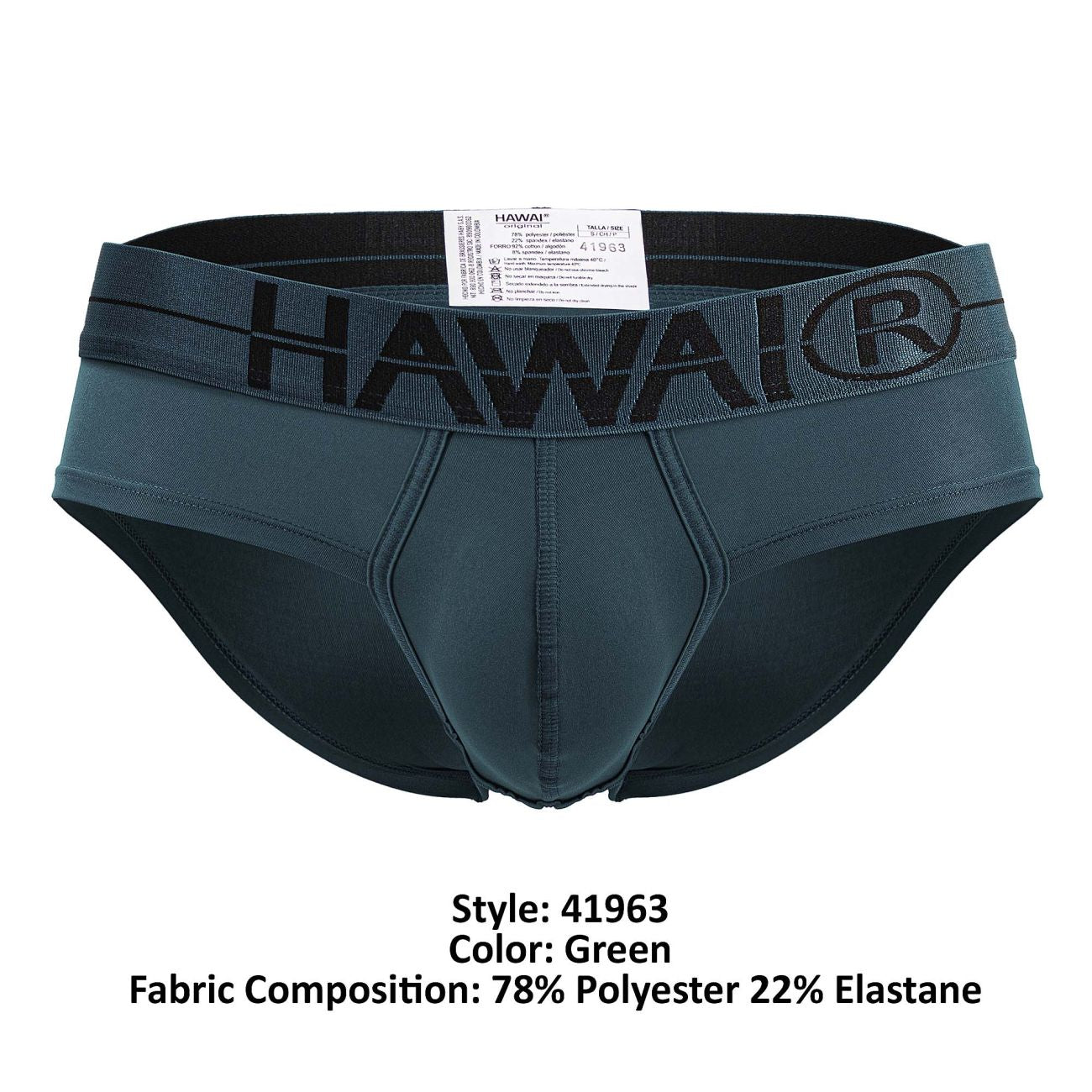 Dark green hawai microfiber briefs made of 78% polyester and 22% elastane for comfortable everyday wear