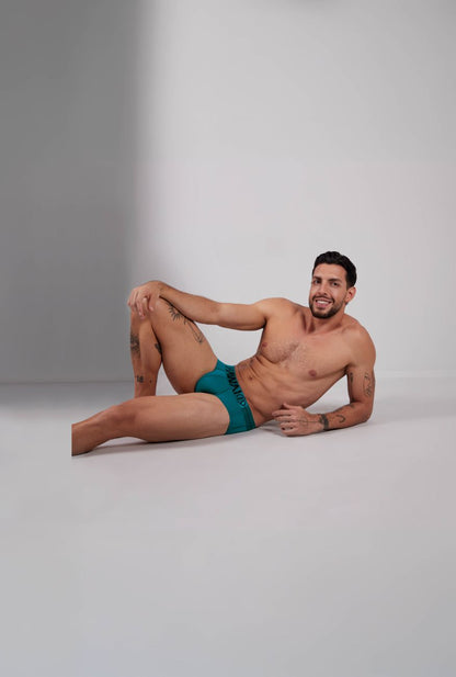 Teal green microfiber men’s briefs with black logo waistband hawai 41963 microfiber briefs color green
