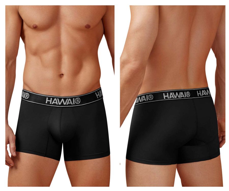 Black microfiber men’s briefs with a white hawaii logo waistband from the HAWAI 41977 trunks collection