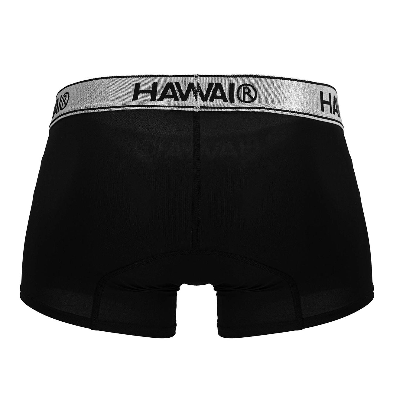 Black hawai 41977 microfiber boxer briefs in black with a silver waistband and bold black lettering