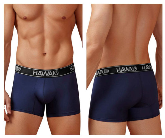 Navy blue Hawai 41977 microfiber men’s briefs with black elastic waistband and white lettering for daily comfort