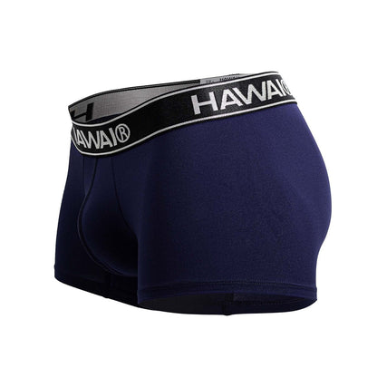 Navy blue hawai men’s microfiber boxer briefs with a black and white elastic waistband in dark blue color