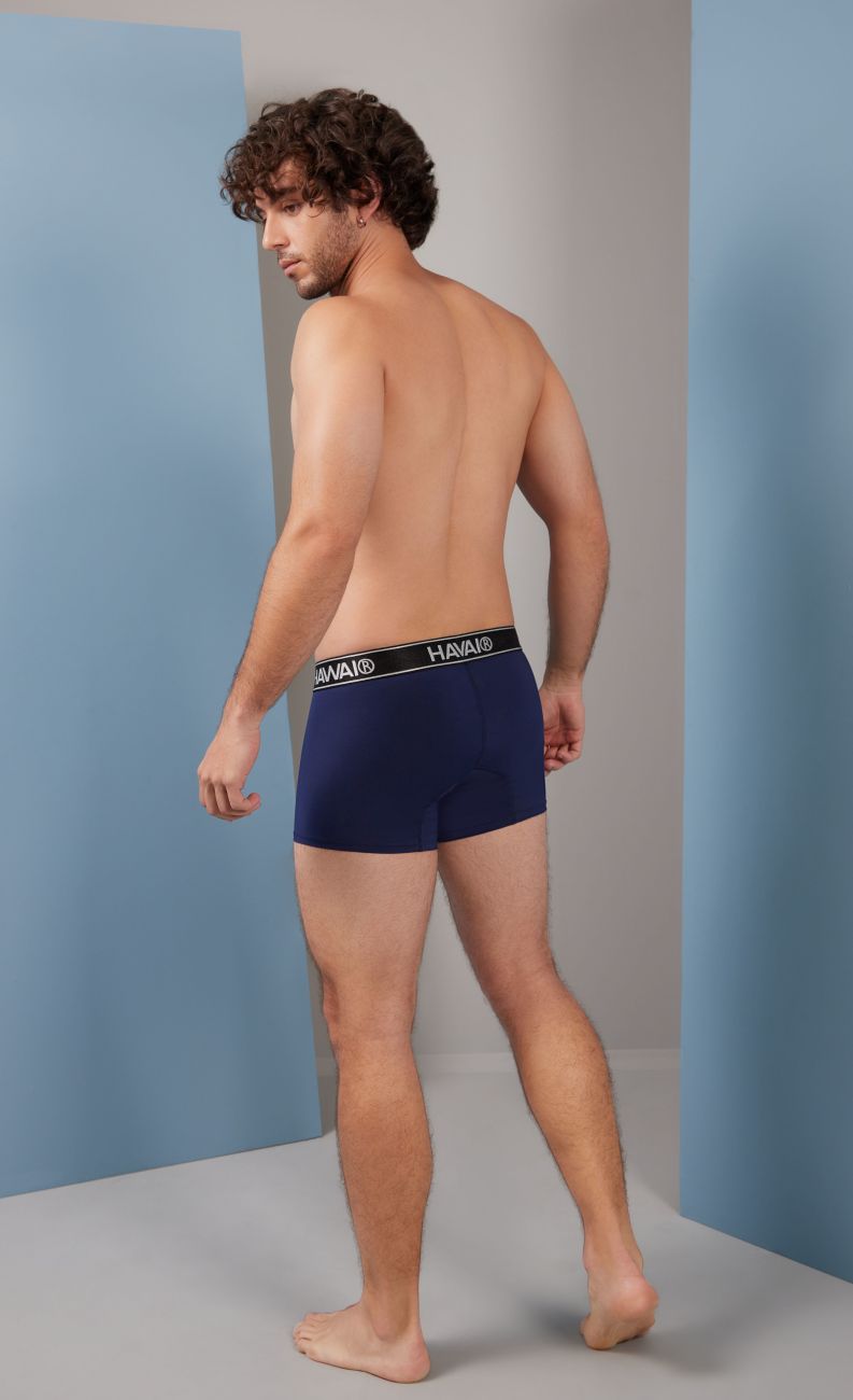 Navy blue Havaianas HAWAI 41977 microfiber trunks with black waistband featuring brand logo in dark blue color