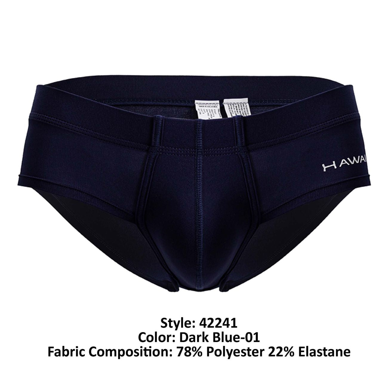 Dark blue Hawai 42241 microfiber men’s briefs made of 78% polyester 22% elastane with subtle Hawaii logo on side