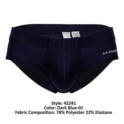 Dark blue Hawai 42241 microfiber men’s briefs made of 78% polyester 22% elastane with subtle Hawaii logo on side