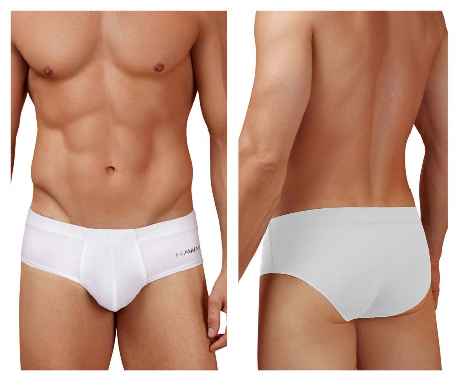 White men’s microfiber briefs in white with a subtle hawaii logo on the waistband model hawai 42241
