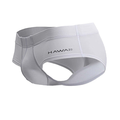 White hawai 42241 microfiber men’s briefs in white with smooth fit and subtle stitching details front view