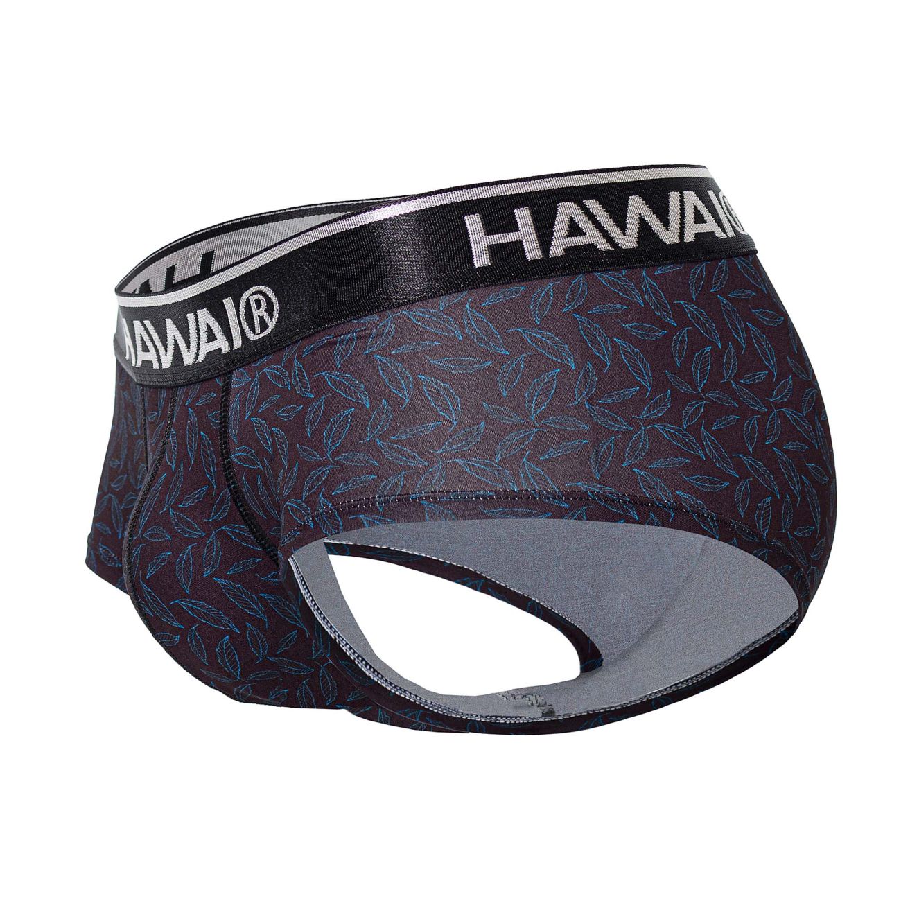 Dark purple Hawaii 42380 printed briefs with subtle leaf pattern and black waistband with white Hawaii logo