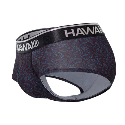 Dark purple Hawaii 42380 printed briefs with subtle leaf pattern and black waistband with white Hawaii logo