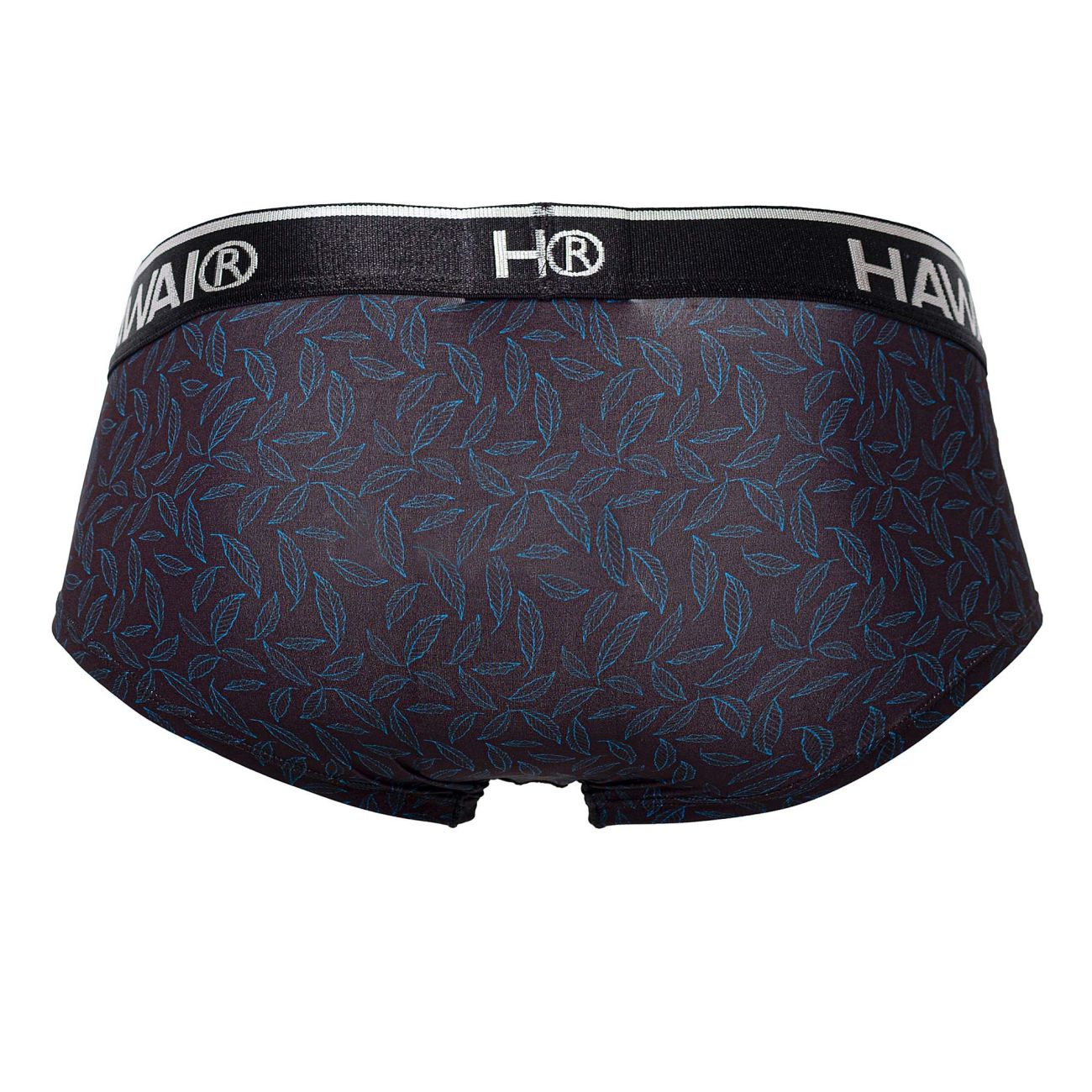 Black men’s briefs hawai 42380 with subtle blue leaf pattern and black hai elastic waistband in black color