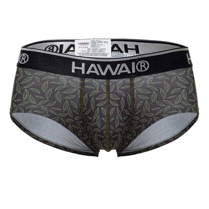 Black hawai 42380 printed briefs in green with subtle leaf pattern and contrasting silver inner lining for men