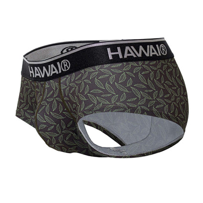 Black hawai 42380 printed briefs green with subtle light gray leaf pattern and padded breathable interior lining