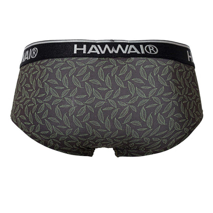 Dark gray hawaii men’s briefs with a subtle white leaf pattern from the hawai 42380 printed briefs color green collection