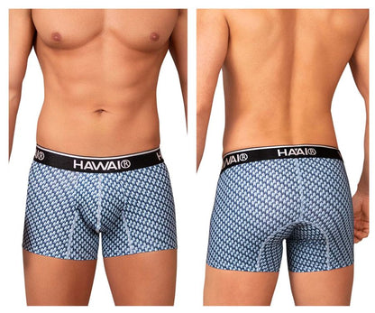 Blue patterned hawaii 42420 printed trunks boxer briefs with black waistband designed for comfortable wear