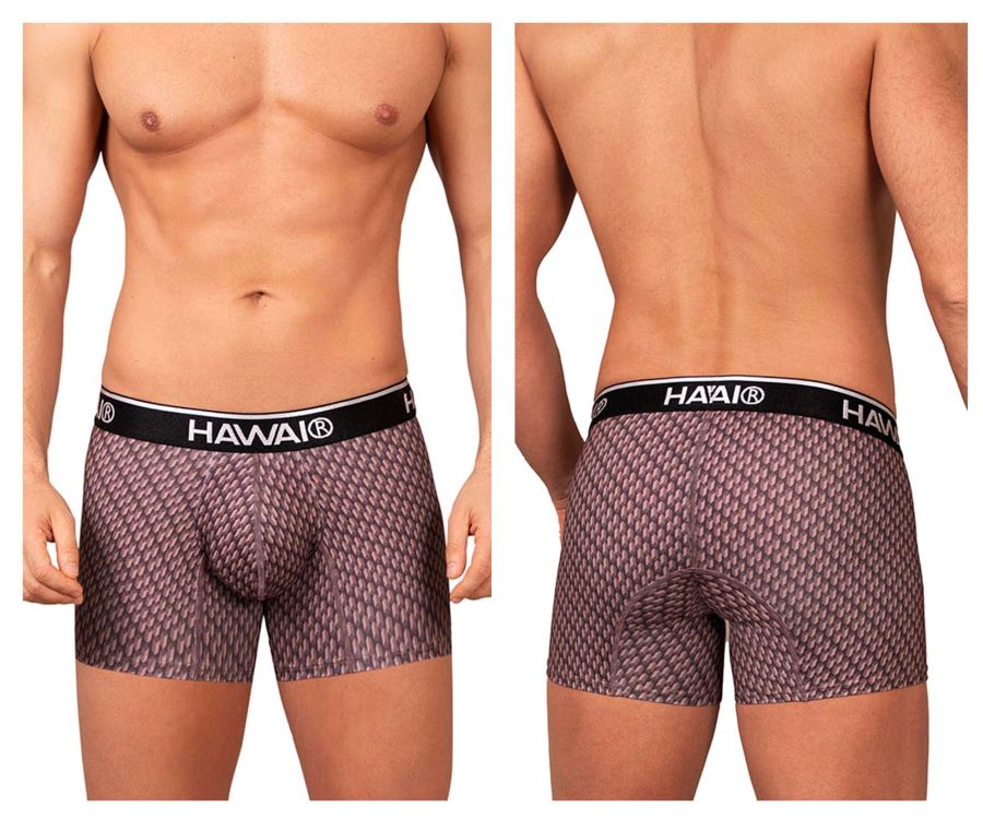 Hawai 42420 printed trunks in textured muted purple with a black elastic waistband for comfortable fit
