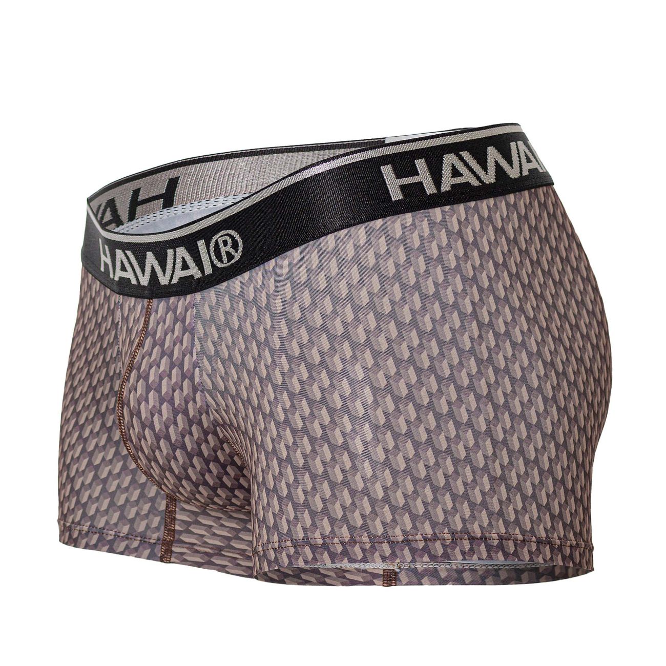 Gray patterned men’s boxer briefs with black hawaii waistband in cocoa color printed trunks 42420 design