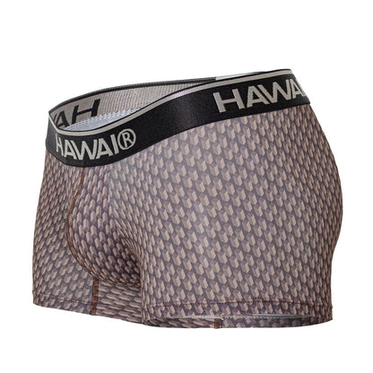 Gray patterned men’s boxer briefs with black hawaii waistband in cocoa color printed trunks 42420 design