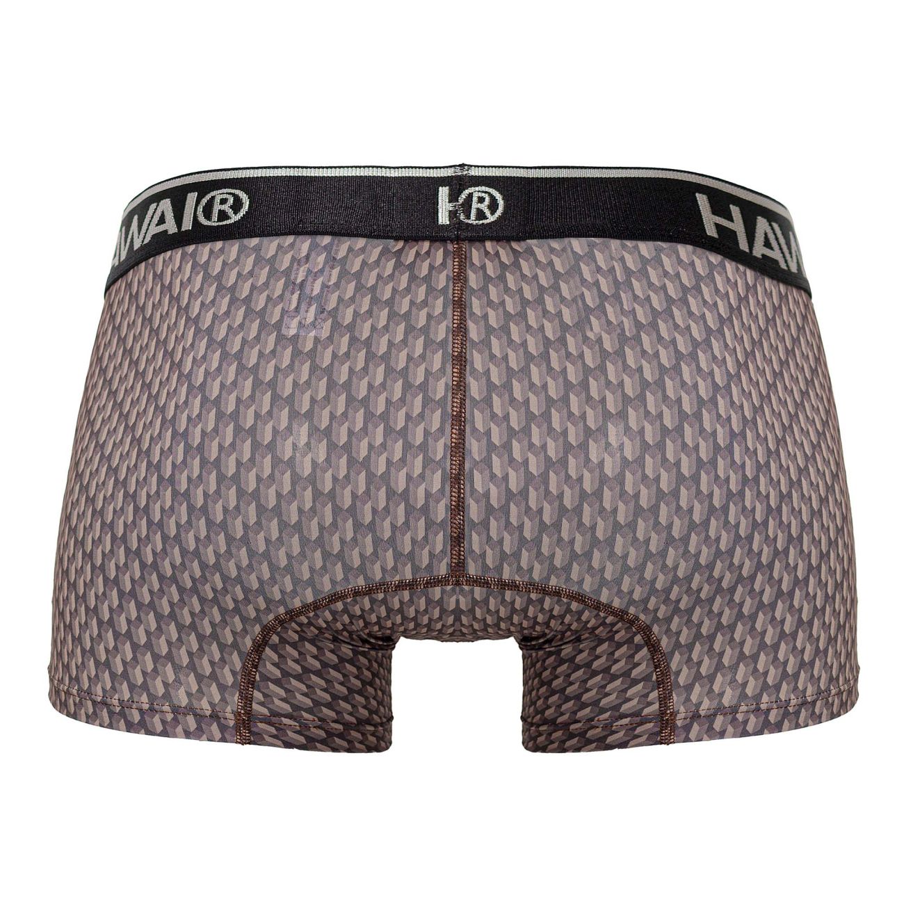 Gray patterned men’s boxer briefs with black hawai waistband in cocoa color printed trunks 42420 style
