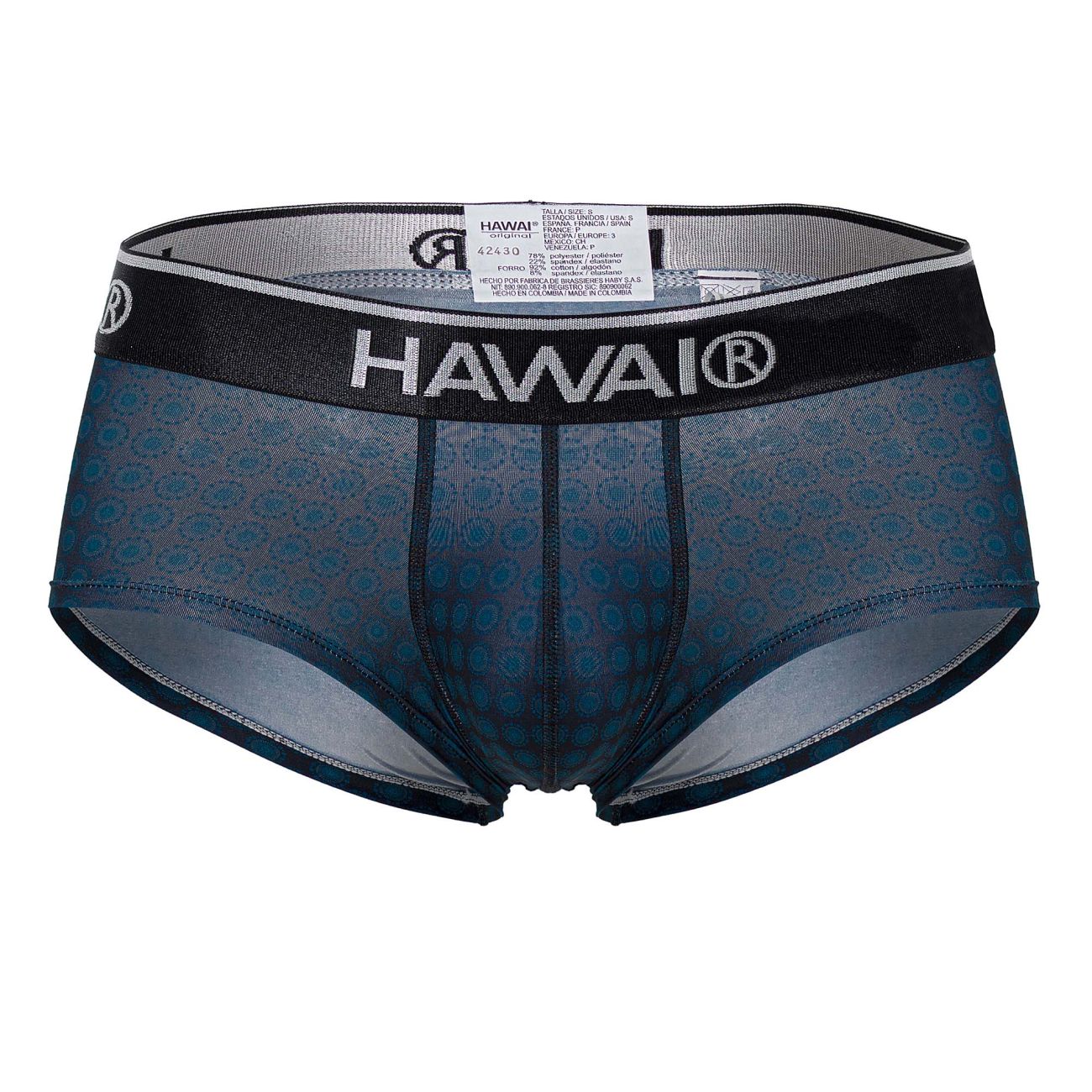 Hawaii 42430 printed men’s briefs in dark teal with subtle pattern and black elastic waistband in blue color