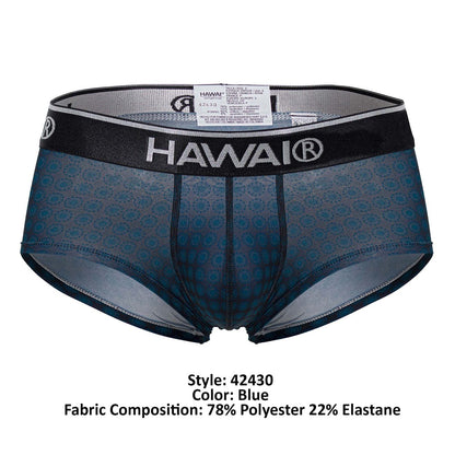 Blue patterned hawai 42430 printed men’s briefs with black waistband and subtle shell-like design