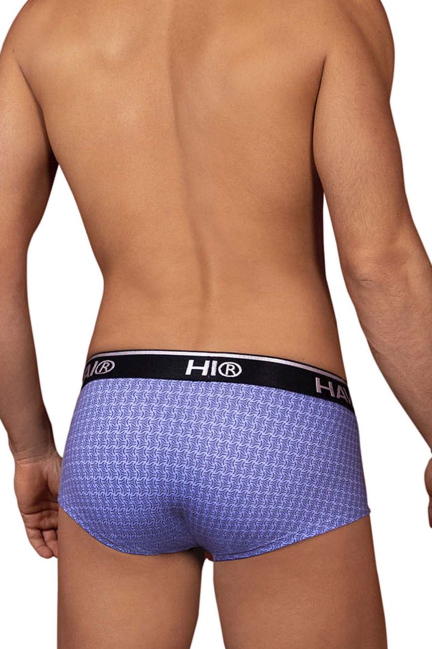 Purple printed briefs with black waistband featuring hi logo in blue hawai 42431 collection