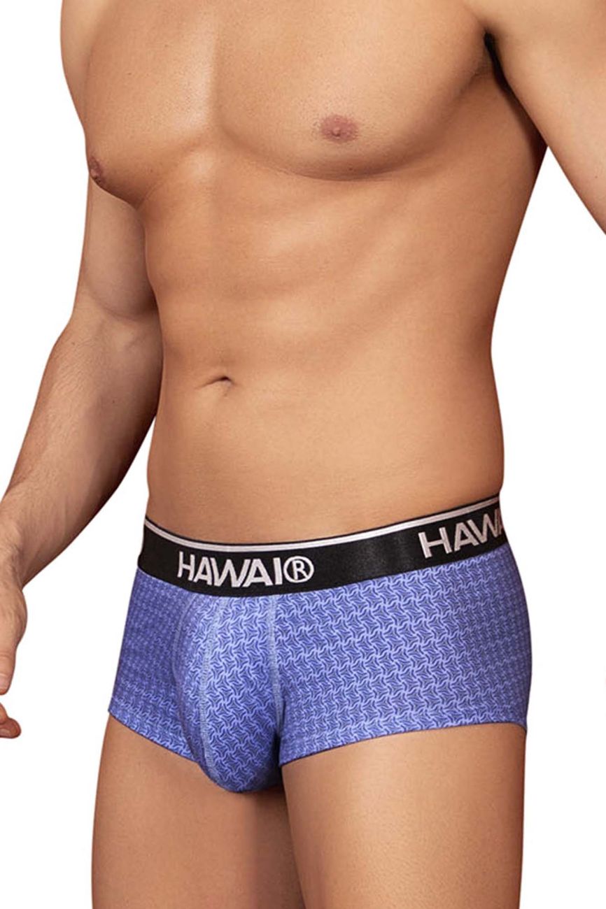 Blue printed hawaiian men’s briefs with a black hawaii logo waistband from the HAWAI 42431 collection