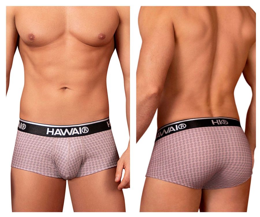 Pink patterned hawai 42431 printed briefs with black elastic waistband in cocoa color for comfortable wear