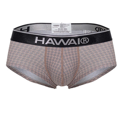 Hawaii HAWAI 42431 printed briefs in cocoa with beige and gray leaf pattern and black elastic waistband