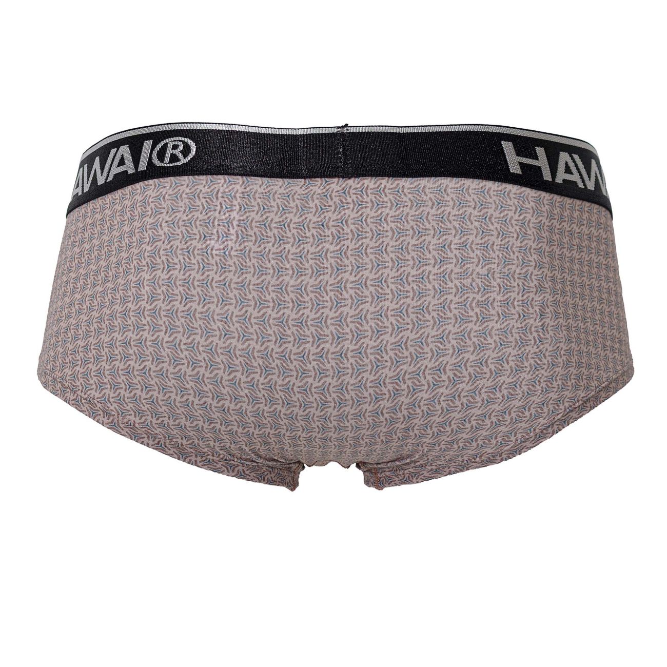 Gray patterned briefs with black hawai waistband in cocoa color featuring printed design for comfortable wear