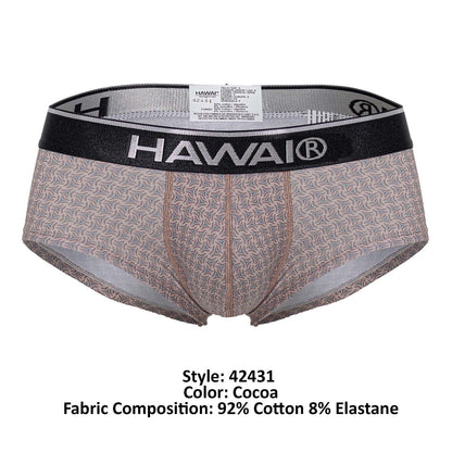 Hawai 42431 printed briefs in cocoa color with subtle leaf pattern and black elastic waistband featuring brand logo