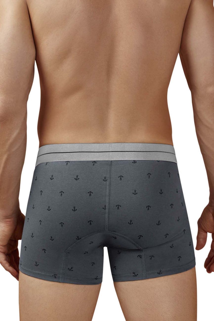 Gray cotton blend hawaï 42521 trunks with subtle black anchor pattern and light gray contrasting waistband