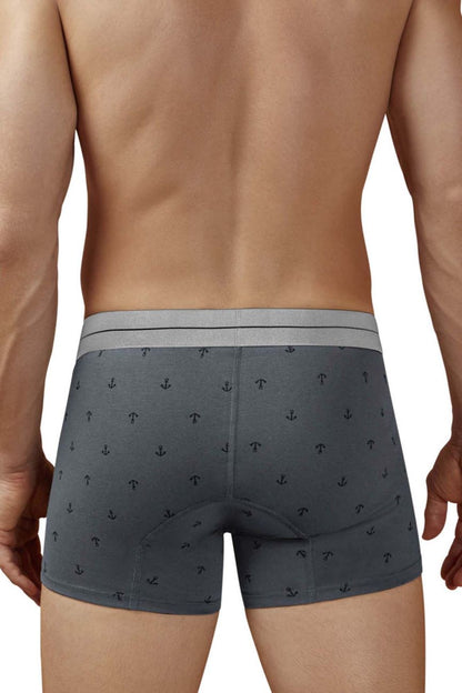 Gray cotton blend hawaï 42521 trunks with subtle black anchor pattern and light gray contrasting waistband